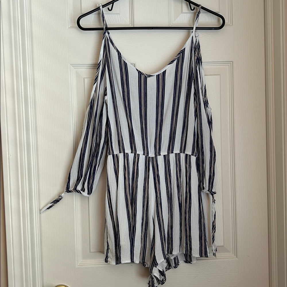 Anama Black and White Striped Midi Romper